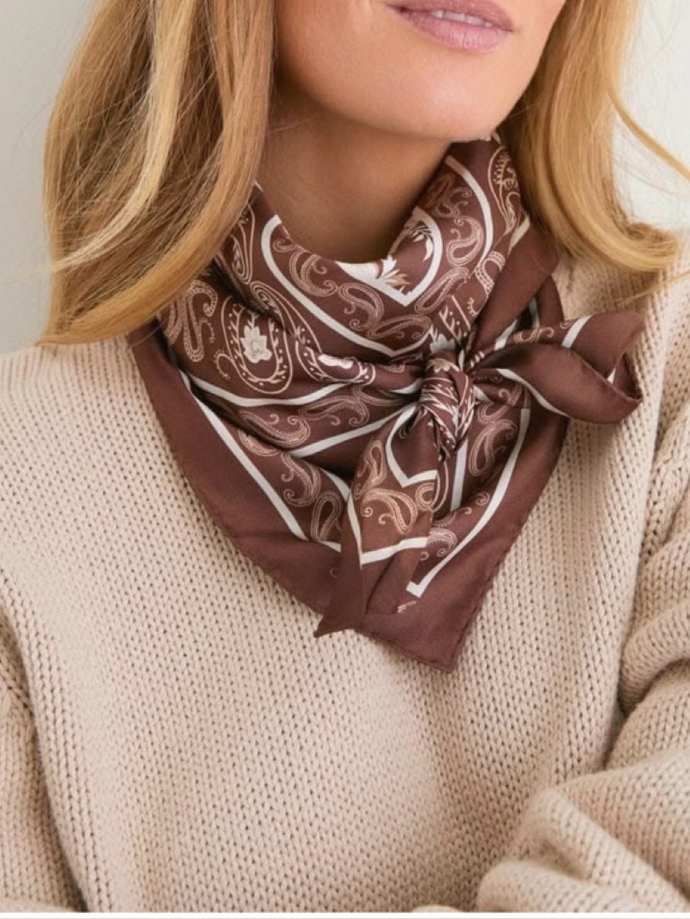 Vintage Silky Brown Geometric Print Headscarf
